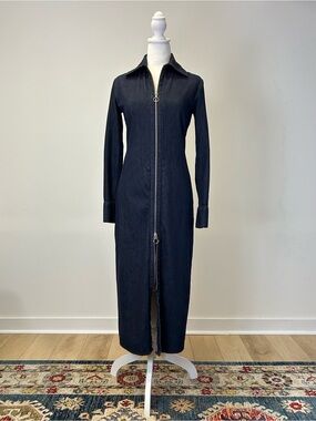 Zara The Minimal Denim Zip-Front Maxi Shirt Dress 100% Cotton